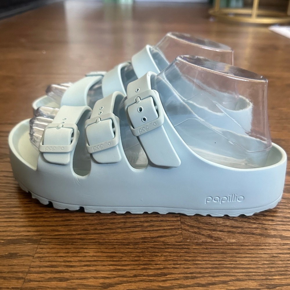 Papillio Florida EVA Platform Sandals Women 37 Blue Triple Strap Chunky Slides